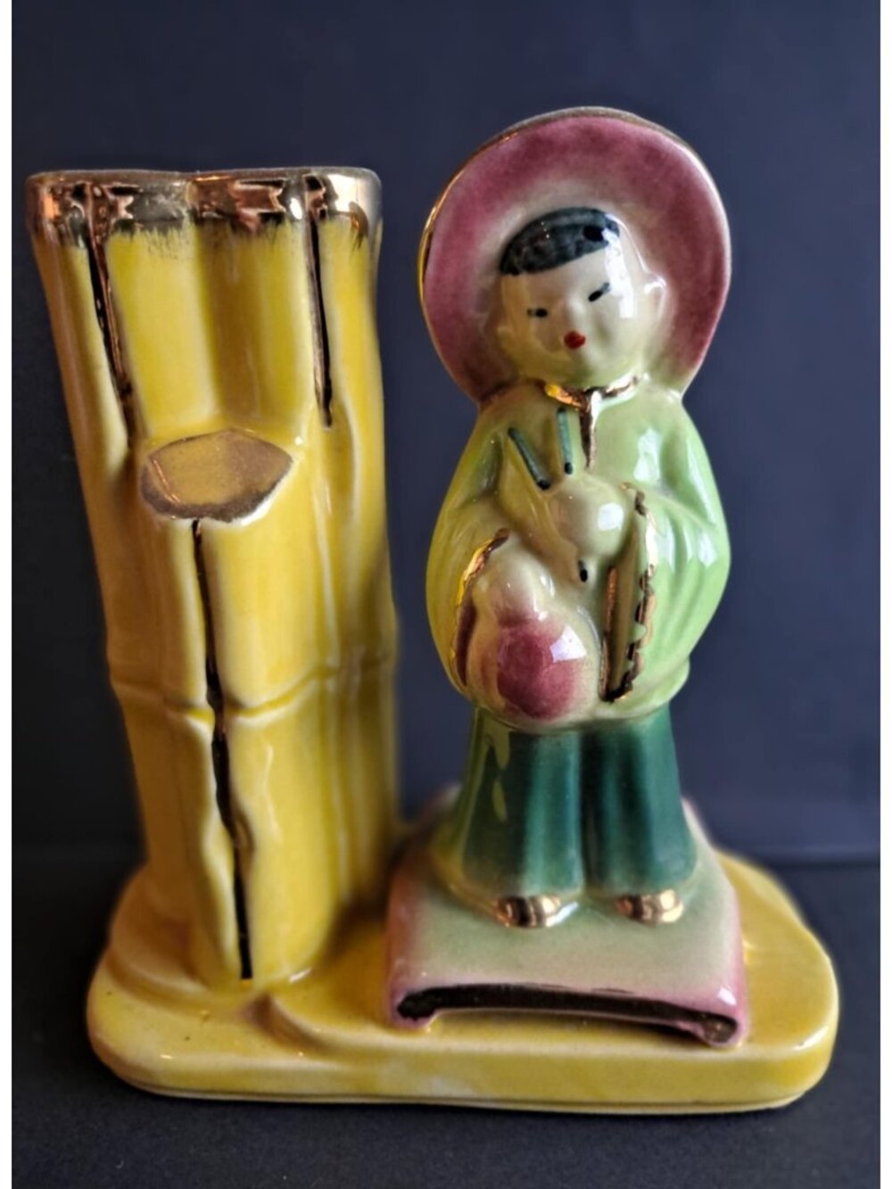 Vintage Asian Figurine w/Bamboo Vase #702 | Shawnee Pottery